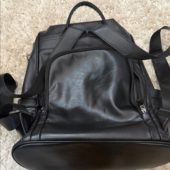 Black Vegan Leather Anti-Theft Backpack - Picture 4 of 6